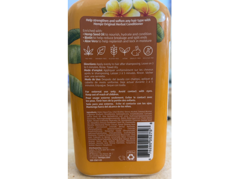 Hempz Herbal Conditioner, Original Light Floral Banana, 17 fl oz/500 mL