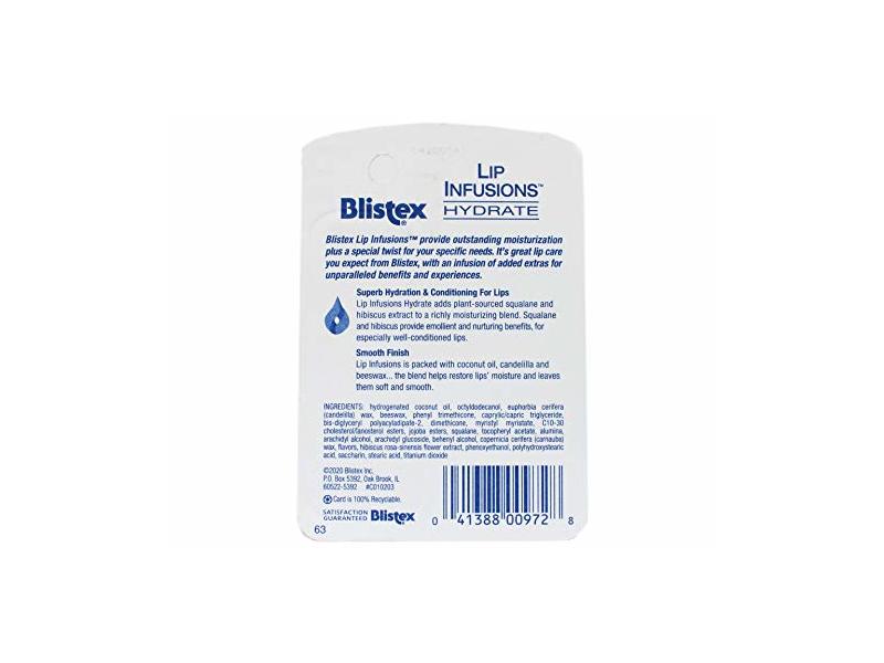 Blistex Lip Infusions Hydrate Lip Moisturizer, Quenching, 0.13 oz/3.69 g