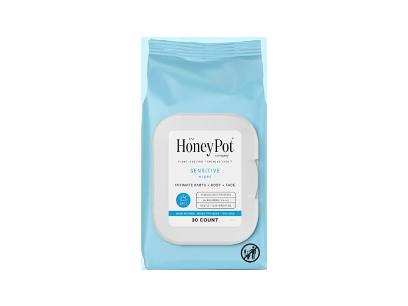 The Honey Pot Company Intimate Parts + Body + Face Wipes, Sensitive, 30 Count