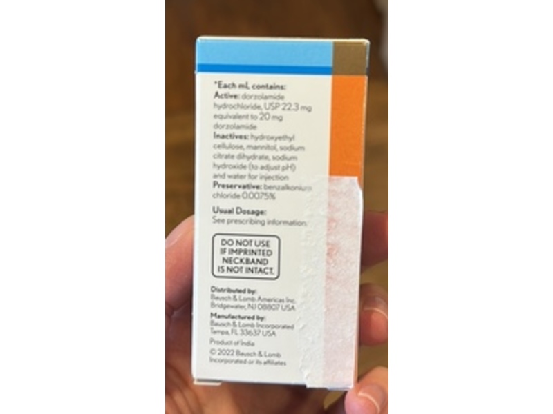 Dorzolamide Hydrochloride Ophthalmic Solution 2%, 10 mL, Bausch & Lomb (Rx)