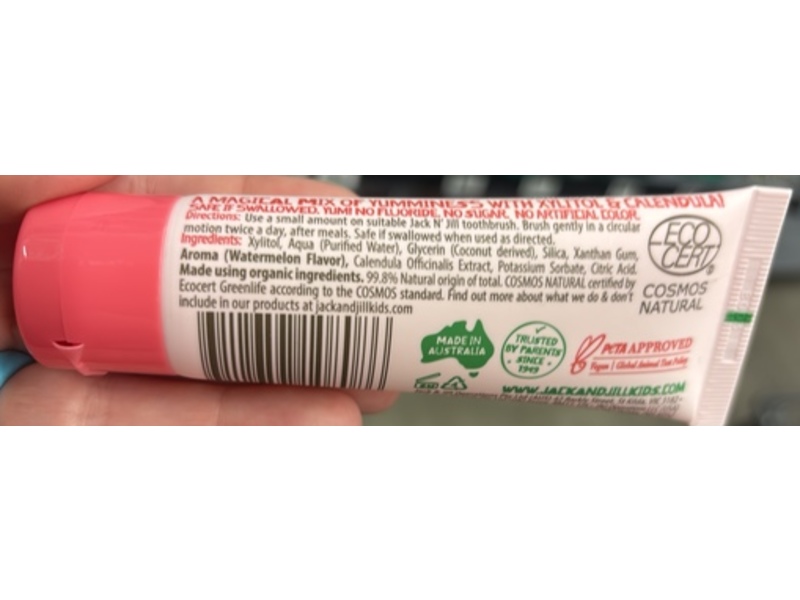 Jack N' Jill Natural Certified Toothpaste, Watermelon, 1.76 oz/50 g