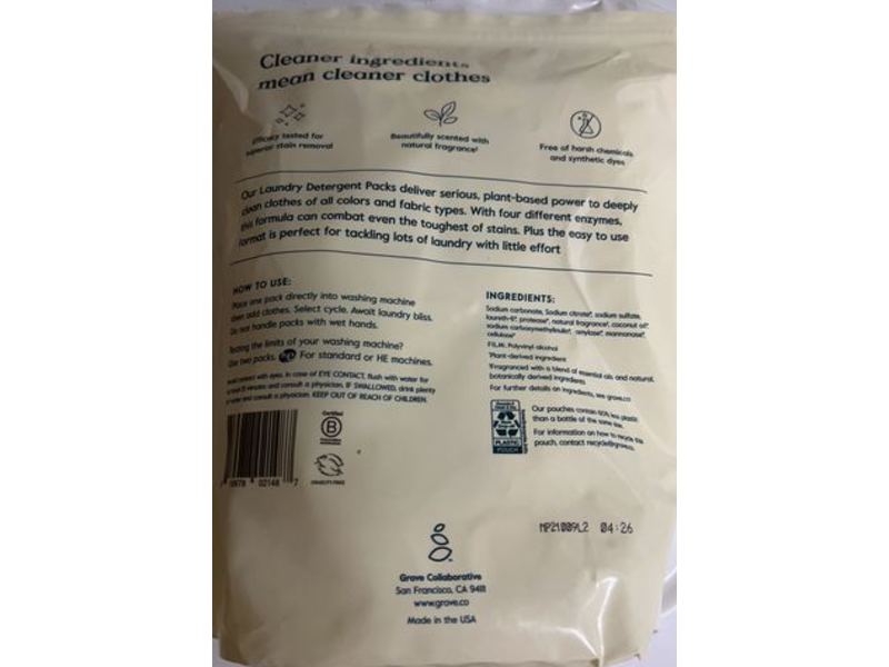 Grove Collaborative Laundry Detergent Packs, Citrus & Wood, 45 Loads