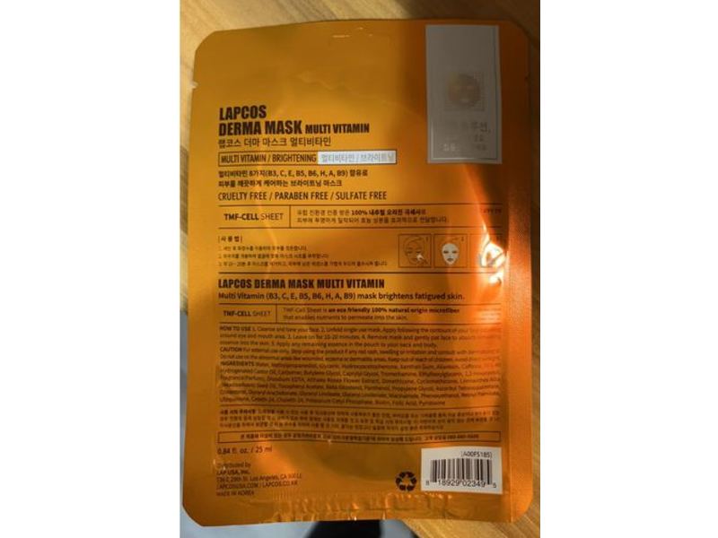 Lapcos Multi Vita Brightening Derma Mask, 0.84 fl oz/25 mL, 5 Count