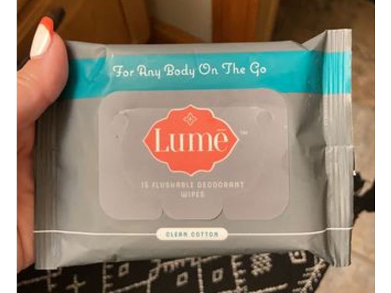 Lume For Any Body On The Go Flushable Deoderant Wipes, Clean Cotton, 15 Ct, Pack Of 3
