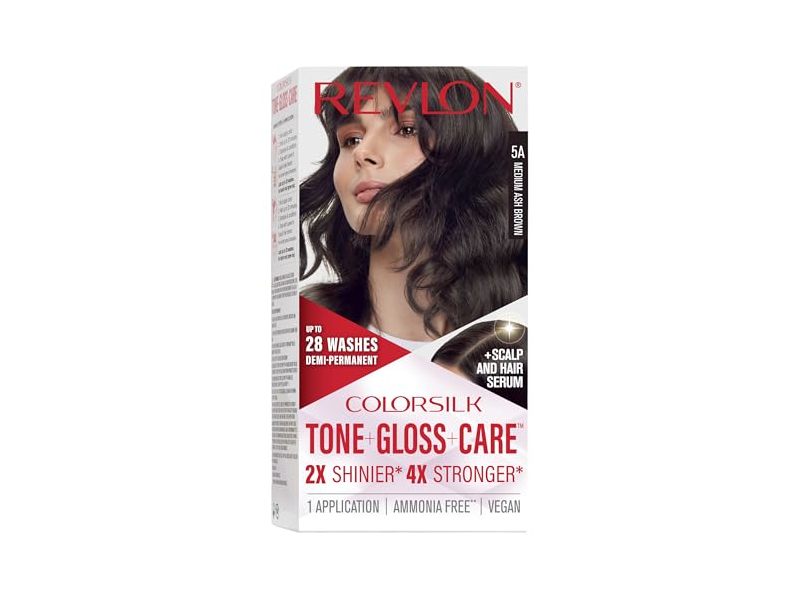 Revlon ColorSilk Tone + Gloss + Care Demi Permanent Hair Color, 5A Medium Ash Brown, 4.5 fl oz