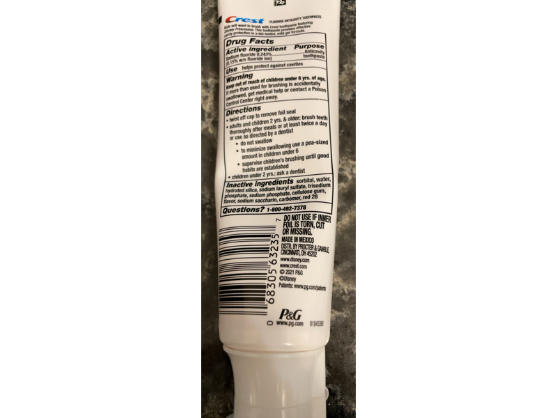 Crest Disney Princess Fluoride Anticavity Toothpaste, Bubble Gum, 4.2 oz/119 g