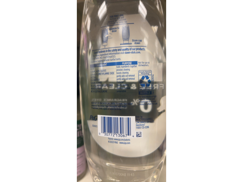 Dawn Free & Clear Dishwashing Liquid, 24.3 fl oz/718 mL