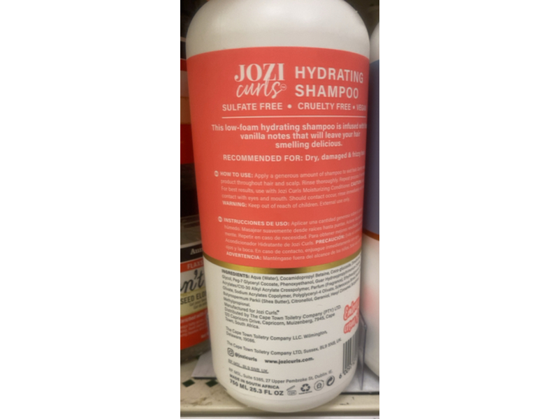 Jozi Curls Cleanse Hydrating Shampoo, Marula Oil & Raw Shea Butter, 25.3 fl oz/750 mL