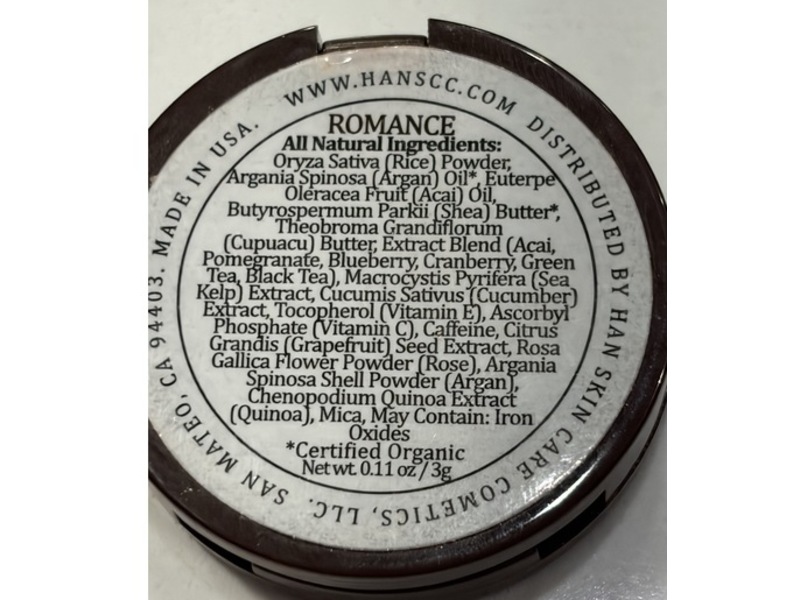 Han 100% Natural Eyeshadow, Romance, 0.11 oz/3 g