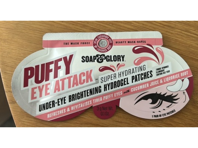 Soap & Glory Puffy Eye Attack Under Eye Brightening Hydrogel Patches, Cucumber Juice & Liquorice Root, 0.1 fl oz/3 g, 1 Pair