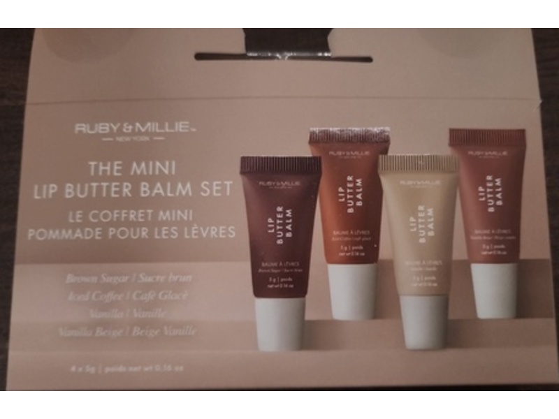 Ruby & Millie The Mini Lip Butter Balm Set, Brown Sugar, Iced Coffee, Vanilla & Vanilla Beige, 0.16 fl oz/5 g