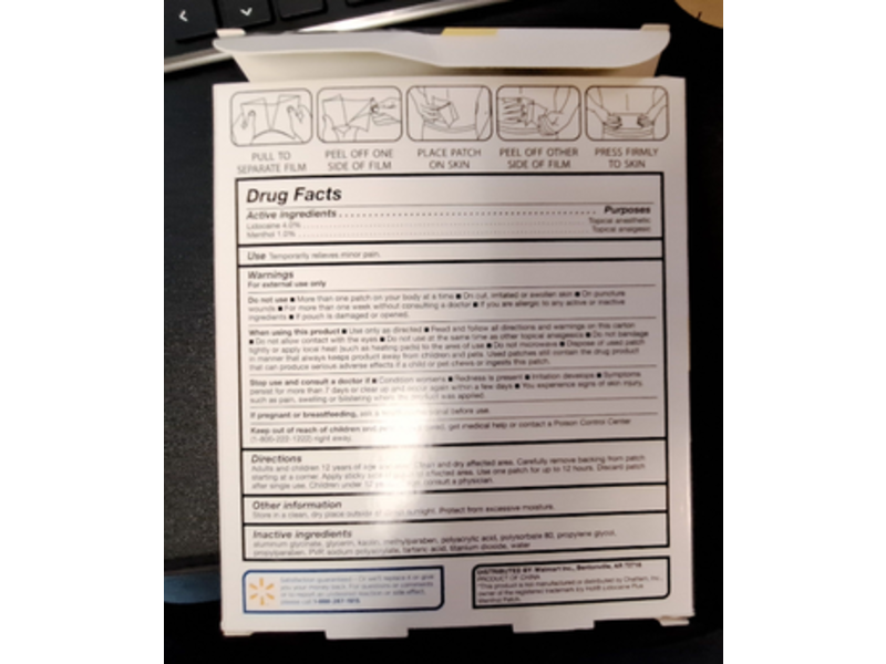 Equate Pain Relief Patch, Lidocaine + Menthol, 5 Count