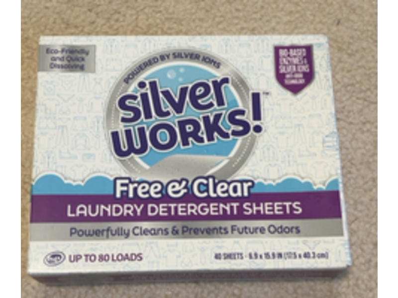 SilverWorks! Laundry Detergent Sheets, Free & Clear, 40 Sheets