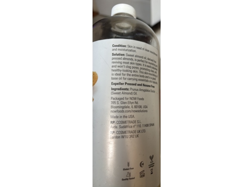 Now Solutions Moisturizing Oil, Sweet Almond, Unscented, 32 fl oz/946 mL