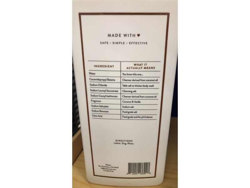 Native Body Wash, Coconut & Vanilla, 18 fl oz/532 mL