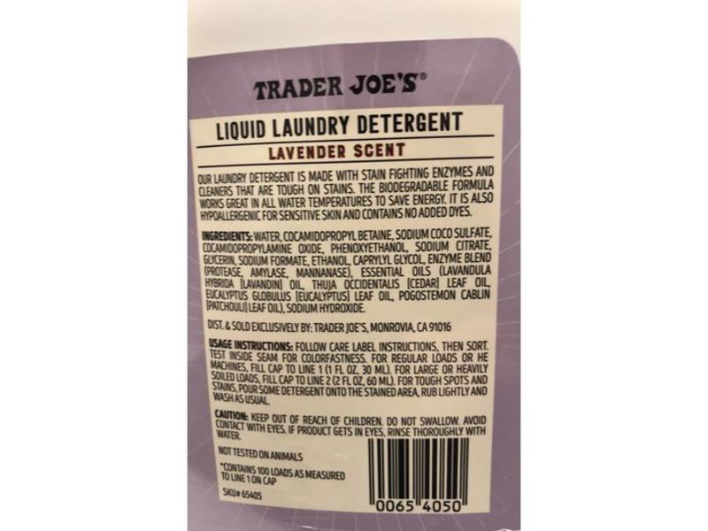 Trader Joe's Liquid Laundry Detergent, Lavender Scent, 100 Loads, 100 fl oz/2.96 L