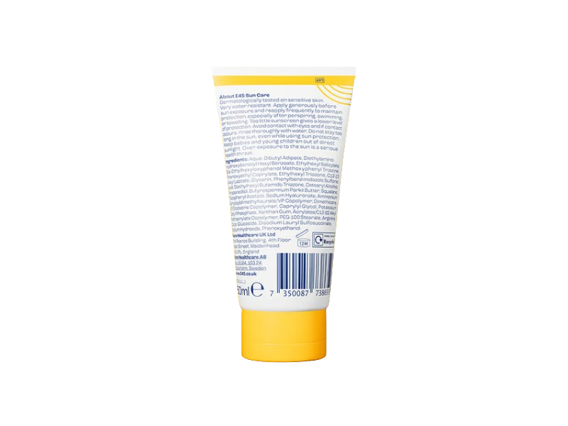 E45 Sun Care Sensitive Face Sunscreen Cream, SPF 50+, 1.69 fl oz/50 mL