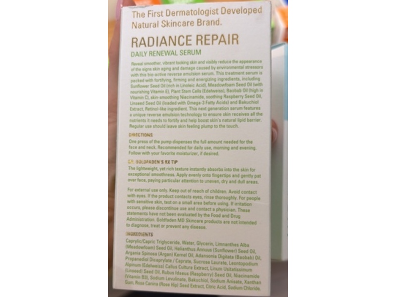Goldfaden MD Radiance Repair Daily Renewal Serum, Meadowfoam Seed Oil, Bakuchiol, Niacinamide, 1 fl oz/30 mL