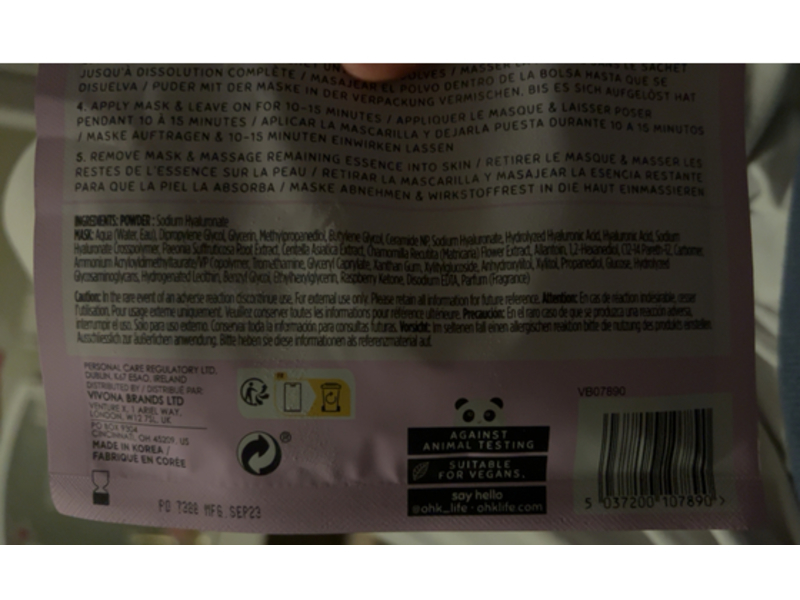 Oh K! Hyaluronic Acid Sheet Mask, 0.9 oz/29 mL