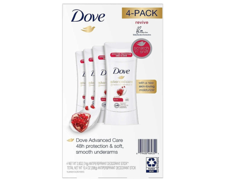 Dove Advanced Care Antiperspirant, Revive, 2.6 oz/74 g, Pack Of 4