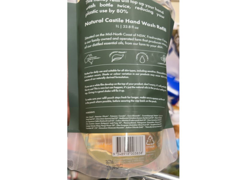 Freshwater Farm Hydrating Castile Hand Wash Refill, Hemp Seed Oil, 33.8 fl oz/1 L