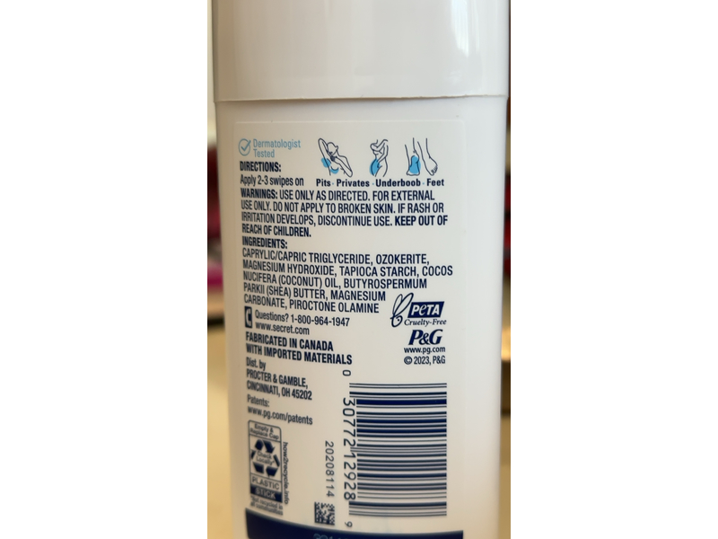 Secret Whole Body Deodorant, Unscented, 2.4 oz/68 g