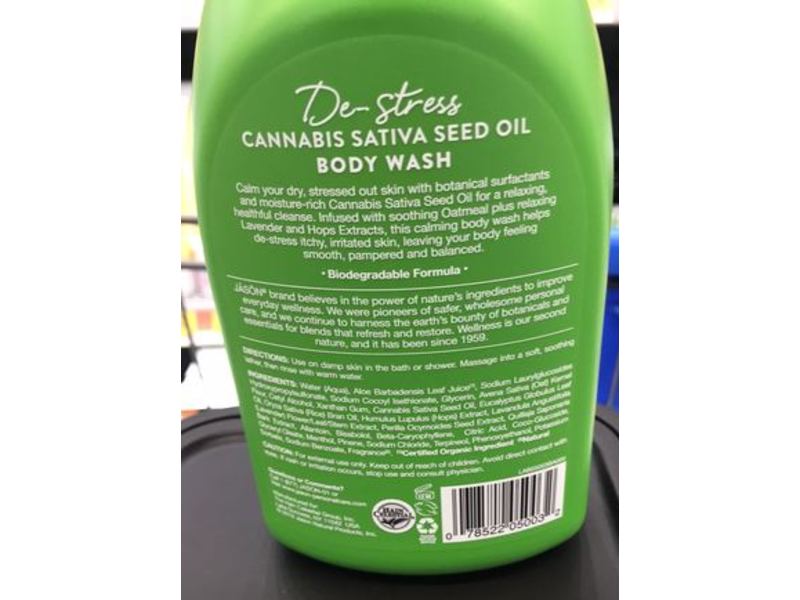 Jason De-Stress Body Wash, Cannabis Sativa Seed Oil, 30 fl oz/887 mL