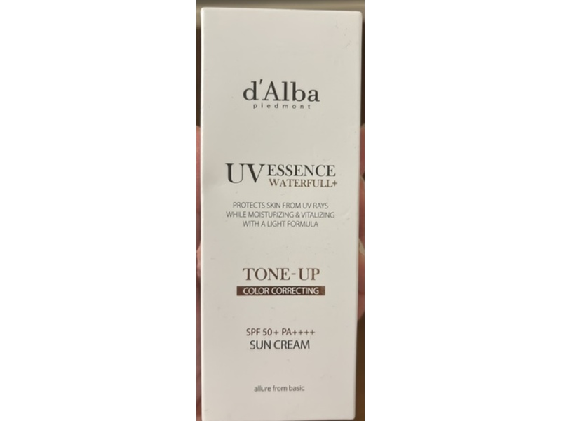 d'Alba Piedmont UV Esssence Waterfull+ Tone-Up Color Correcting Sun Cream, SPF 50+ PA++++, 50 mL