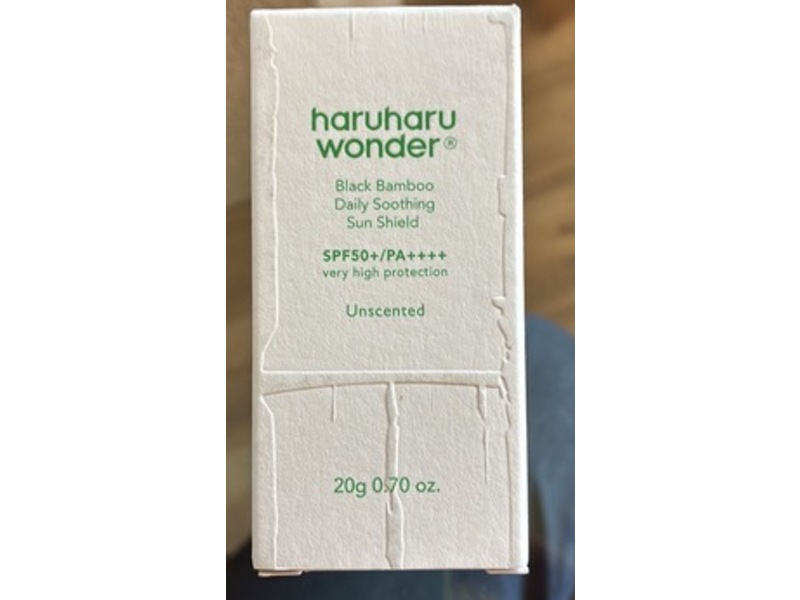 Haruharu Wonder Daily Soothing Sun Shield, Black Bamboo, Unscented, SPF 50+ PA++++, 0.70 oz/20 g