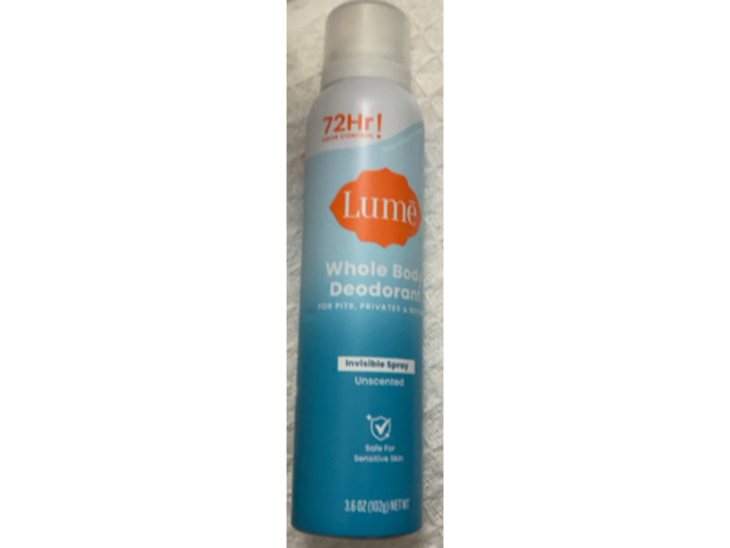 Lume Whole Body Deodorant Invisible Spray, 3.6 oz/102 g