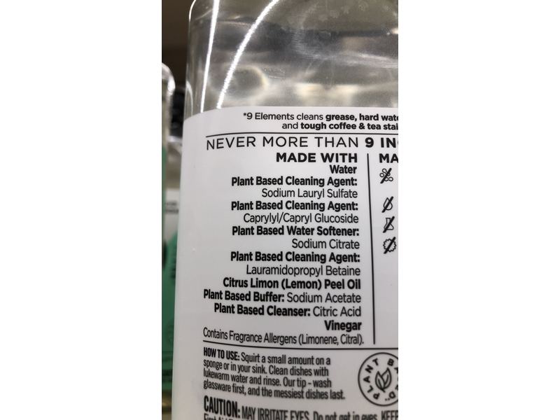 9 Elements Liquid Dish Soap, Vinegar Powdered, Lemon Scent, 16 fl oz/473 mL