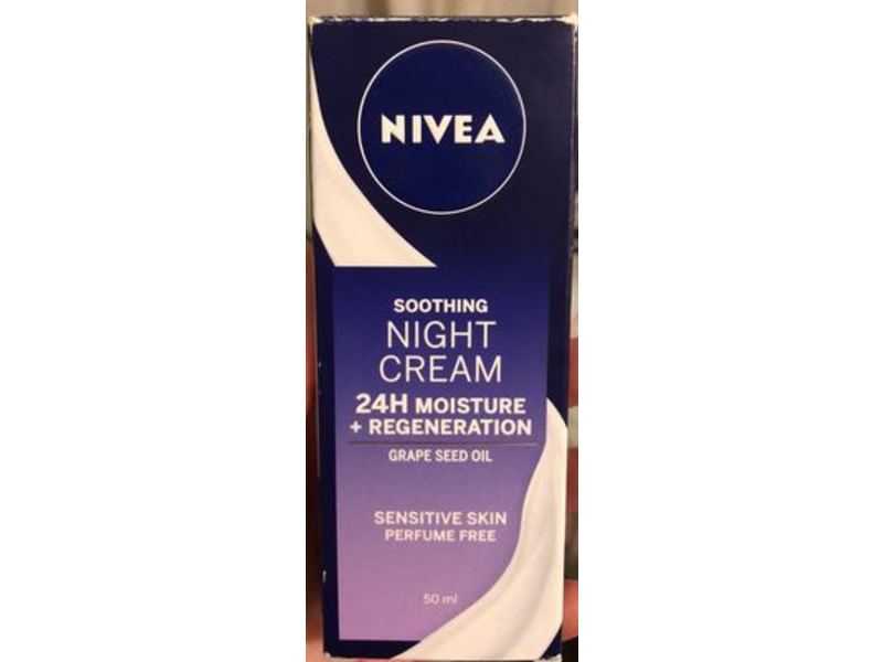 Nivea 24H Moisture + Regeneration Soothing Night Cream, Grape Seed Oil, 50 mL