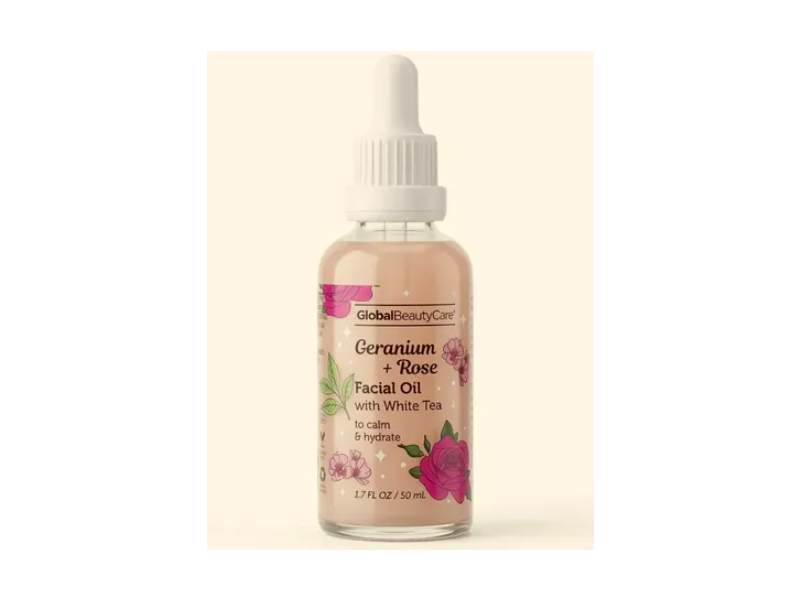 Global Beauty Care Facial Oil, Geranium + Rose, 1.7 fl oz/50 mL