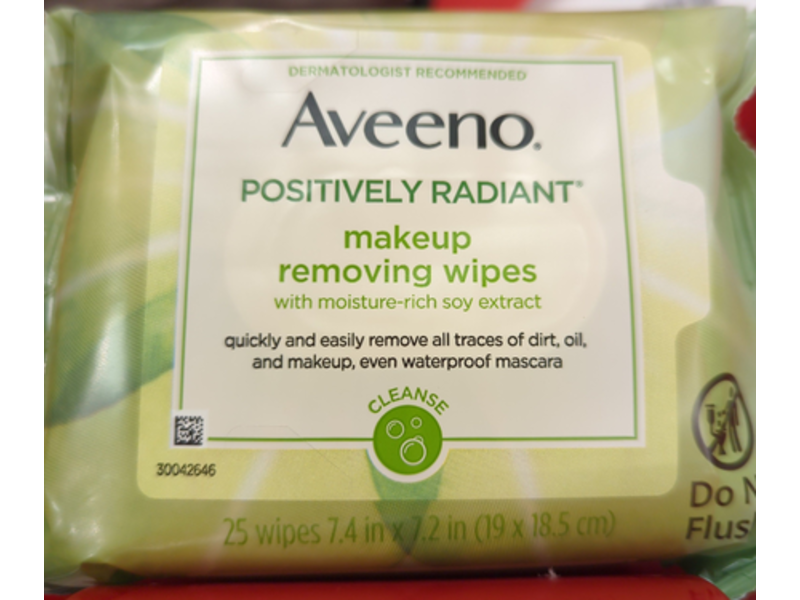 Aveeno Positively Radiant Makeup Removing Wipes, Cleanse, 25 Counts