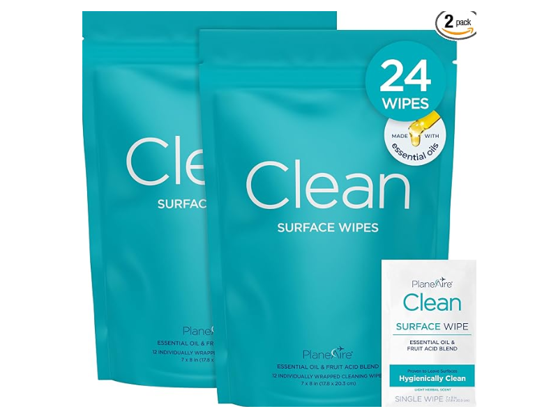 PlaneAire Clean Surface Wipes, 12 Count, Pack Of 2
