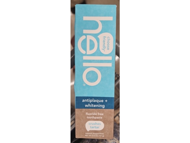 Hello Fluoride Free Toothpaste, Antiplaque + Whitening, Natural Peppermint, 5.0 oz/141 g