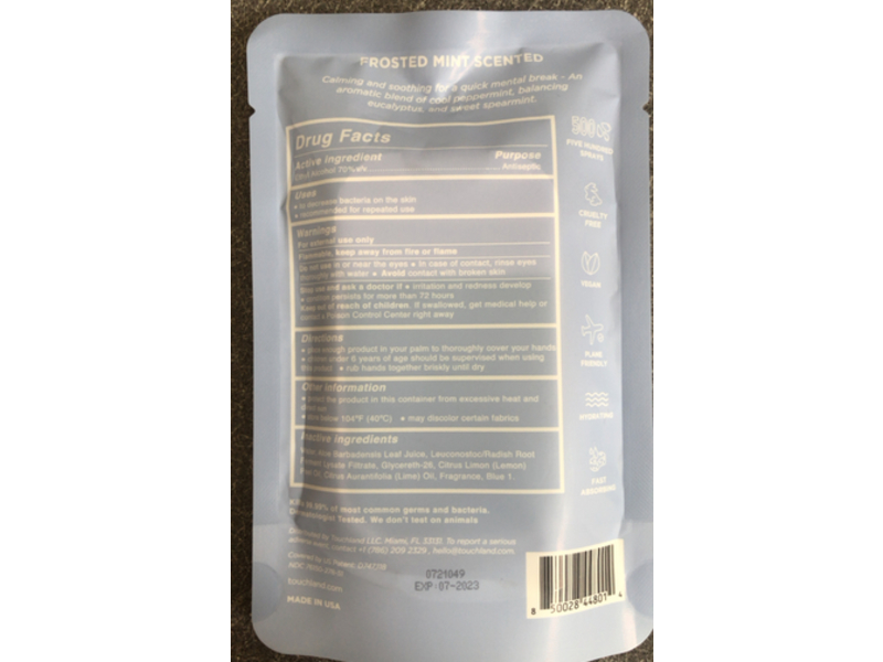 Touchland Power Mist Hand Sanitizer Spray, Frosted Mint, 1 fl oz/30 mL