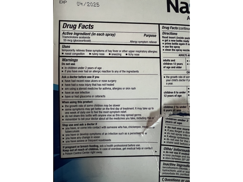 Nasacort Allergy Nasal Spray, 0.57 fl oz/16.9 mL, Pack Of 4