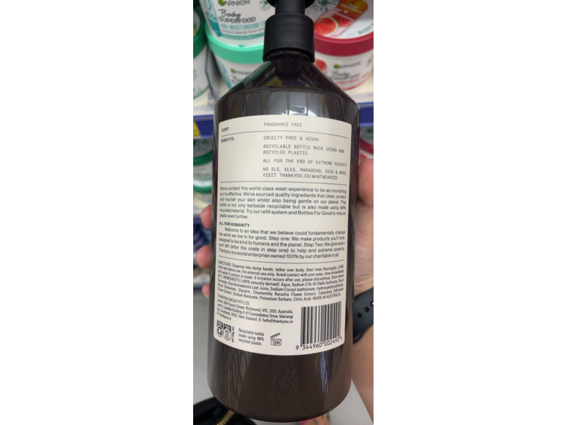 Thankyou Body Wash, Fragrance Free, 1 L