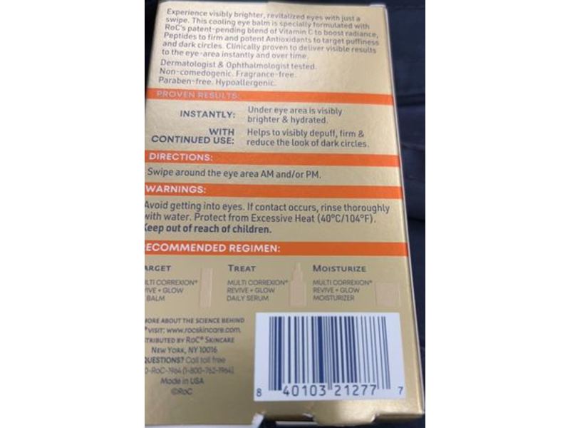 Roc Cooling & Hydrating Eye Balm, Revive + Glow, 0.14 fl oz/4 g