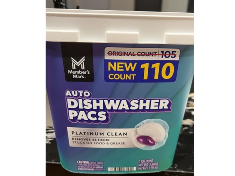 Member's Mark Platinum Clean Auto Dishwasher Pacs, 62 oz/1.76 kg, 110 Count