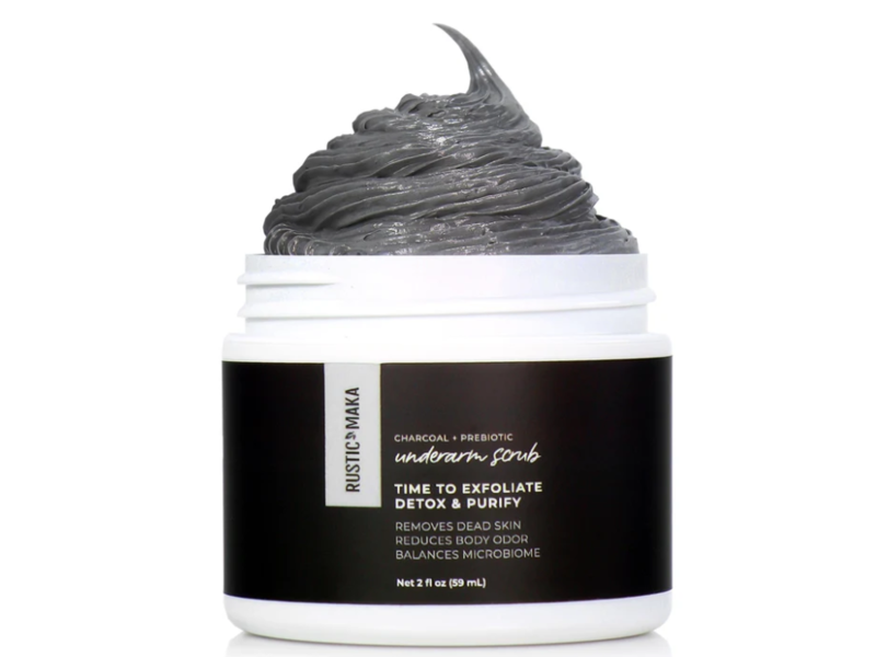 Rustic Maka Underarm Scrub, Charcoal + Prebiotic, 2 fl oz/59 mL