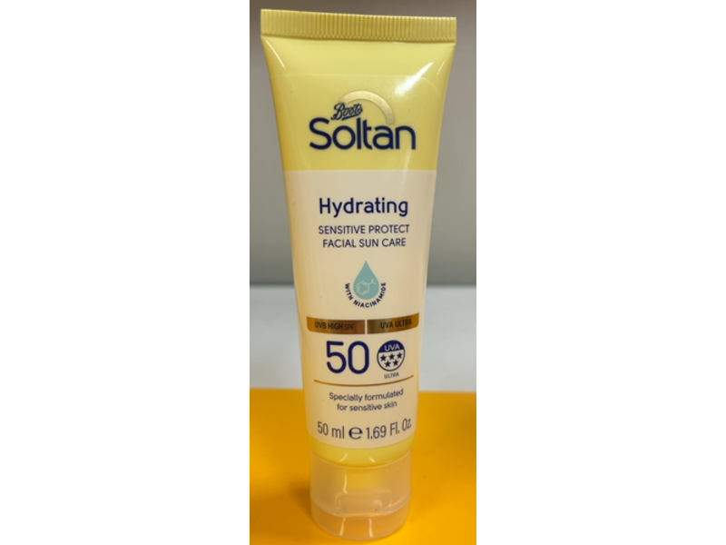 Boots Soltan Hydrating Facial Suncare, Niacinamide, SPF 50, 1.69 fl oz/50 mL
