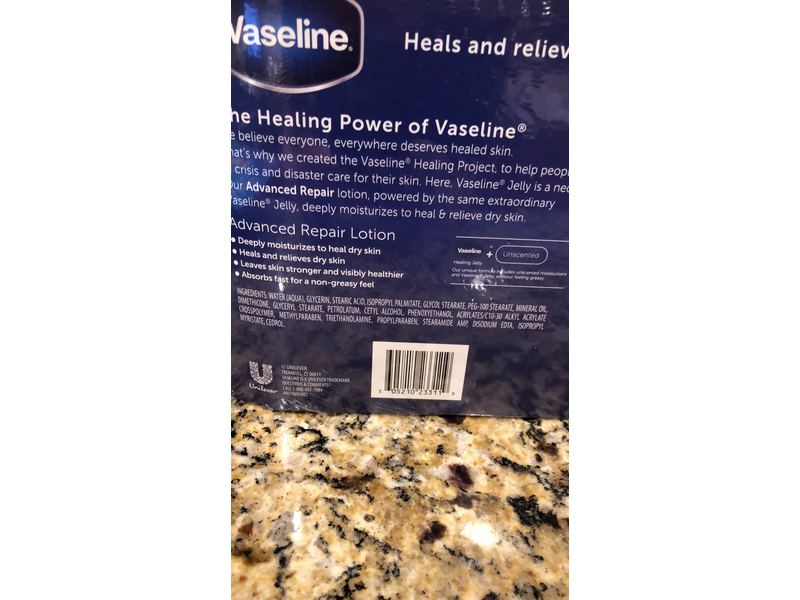 Vaseline Intensive Care Advanced Repair Lotion, Unscented, 20.3 fl oz/600 mL