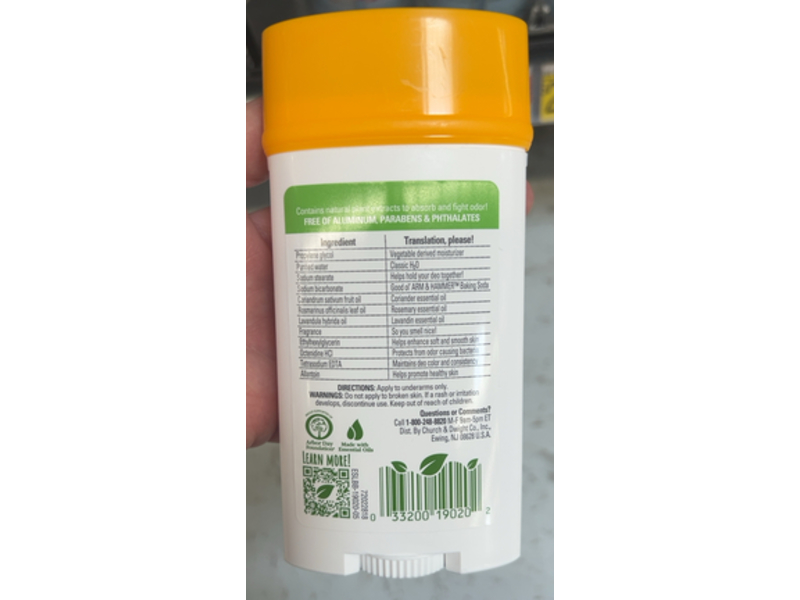 Arm & Hammer Essentials Deodorant, Rosemary Lavender. 2.5 oz/71 g, Pack Of 2