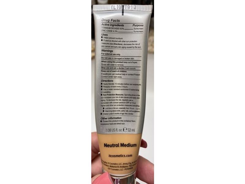 It Cosmetics Your Skin But Better CC+ Full Coverage Cream, SPF 50+, Neutral Medium, 1.08 fl oz/32 mL