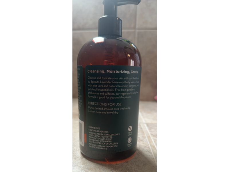 Real Root By Sprouts Moisturizing Body Wash, Lavender Rosewood, 16 fl oz/473 mL