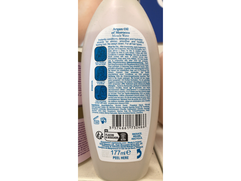 Ogx Miracle Water Conditioning Treatment, Argan Oil Of Morocco, 6 fl oz/177 mL