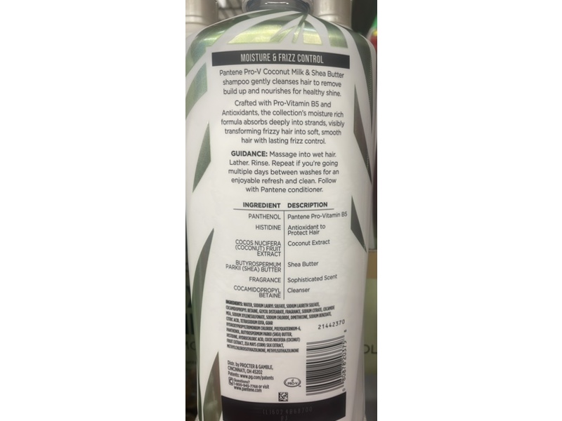 Pantene Pro-V Nourishing Shampoo, Coconut Milk & Shea Butter, 38.2 fl oz/1.13 L