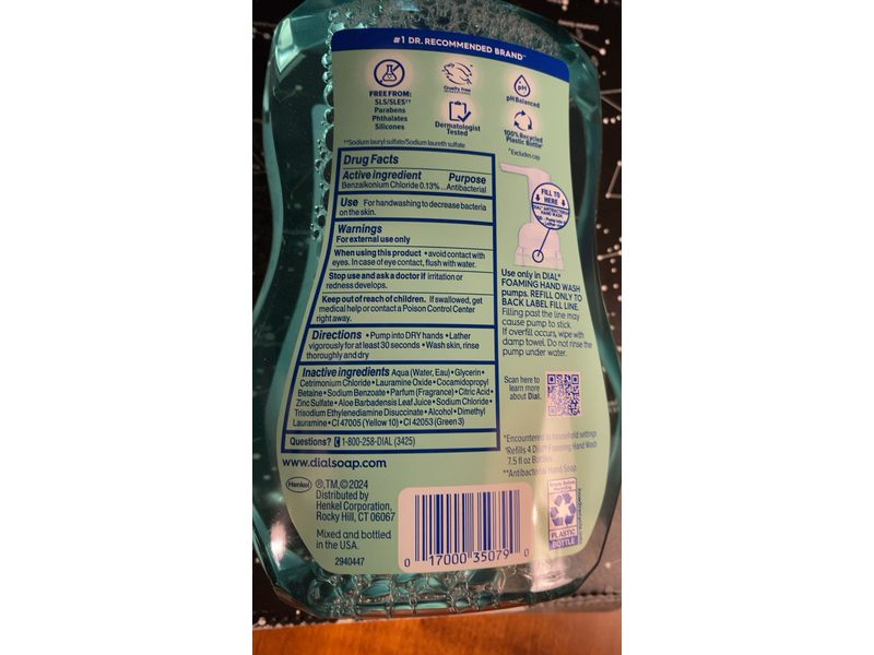 Dial Antibacterial Defense Foaming Refill Hand Soap, Aloe + Fresh Pear - 30 fl oz/887 mL